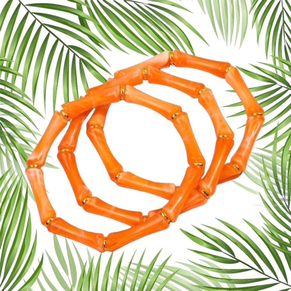 Set of 3 retro tiki bamboo look stretch bracelets in yummy Orange and go…